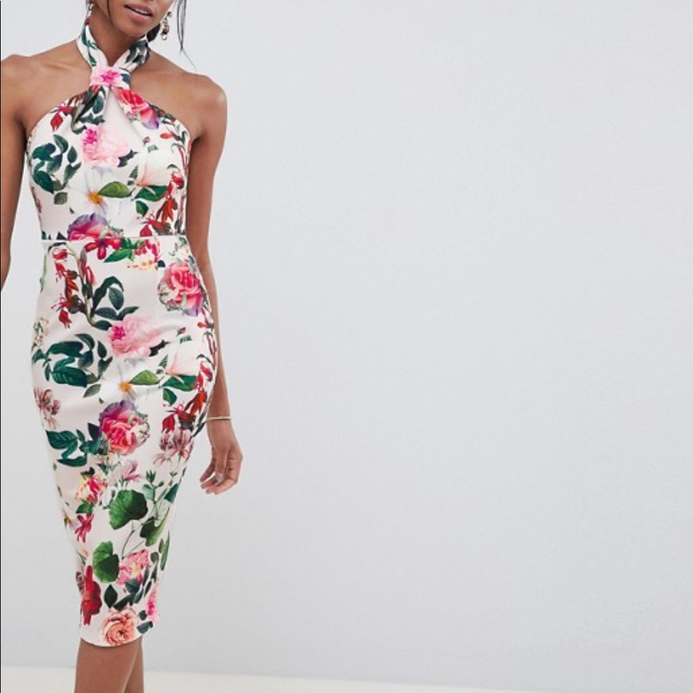 Floral halter neck midi dress